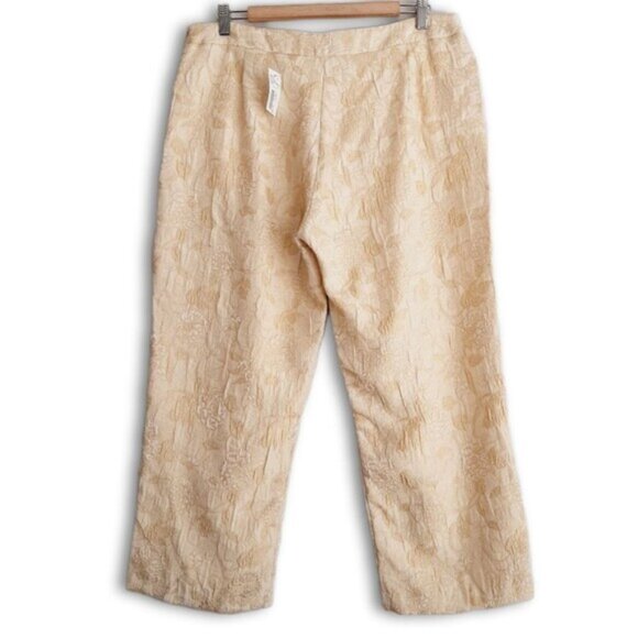 BELLESSA | Floral Jacquard Brocade Crop Ankle Dress Pants Light Cream 14 Flawed - Picture 6 of 16